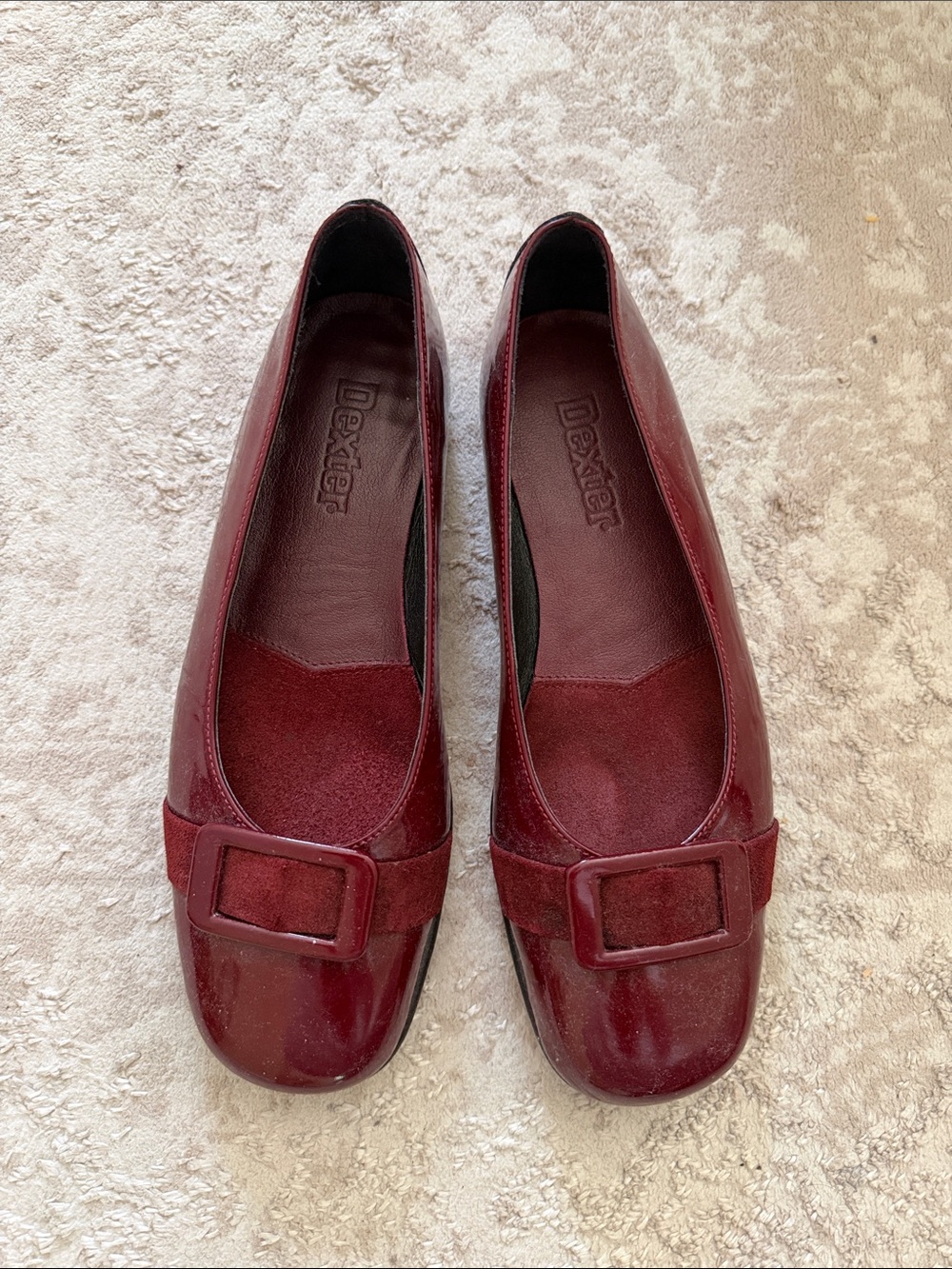 Dexter Women's Burgundy Patent & Suede Buckle Flats